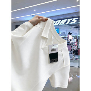 穿搭正肩t恤高级感内搭半截袖 男生夏季 短袖 白色重磅海鸥领polo衫