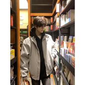 棉衣外套短款 高级工装 立领棒球服 春秋美式 花灰色毛呢夹克棉服男士