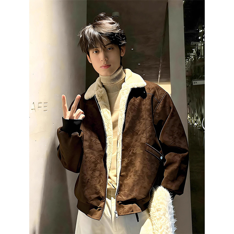 美拉德特厚羊羔绒男款工装棉衣