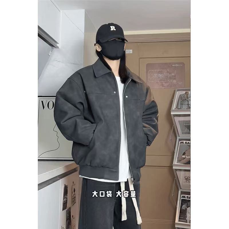 黑色机车皮衣外套男春秋款cleanfit底特律夹克短款痞帅古着棒球服