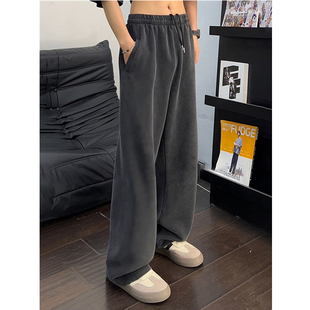 美式复古水洗弯刀卫裤男款秋冬季垂感阔腿裤子宽松bf慵懒风直筒裤