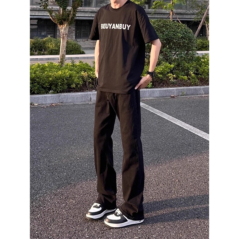 黑色弯刀牛仔裤男夏薄款cleanfit