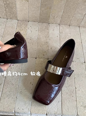 内增高浅口单鞋女2025春季新款法式晚晚风一字带玛丽珍鞋女奶奶鞋