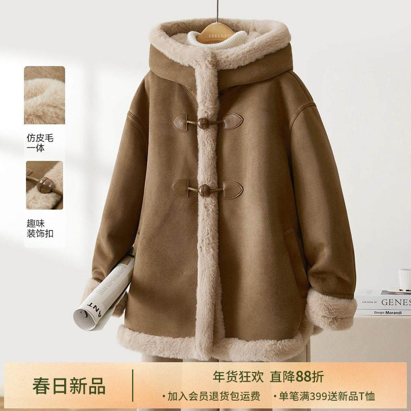 IHIMI海谧爆款皮毛一体羊羔毛外套女2025秋冬季新款加厚保暖上衣,女装/女士精品,短外套,淘宝优惠券,粉丝福利购,淘宝优惠卷