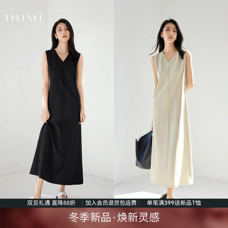 IHIMI海谧老钱风时髦无袖连衣裙