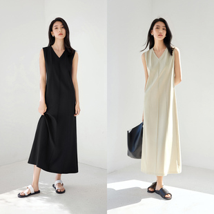 IHIMI海谧老钱风时髦无袖背心连衣裙女款2026夏季松弛感气质长裙
