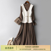 IHIMI裙子毛呢马甲套装 裙女2025秋冬新款 长裙高级感连衣裙两件套