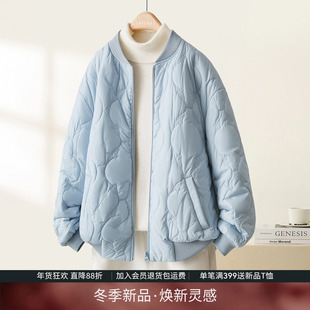 IHIMI海谧夹棉棒球服加厚保暖棉衣女冬季绗绣圆领短款棉服外套