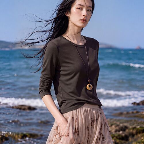IHIMI海谧圆领百搭T恤女秋季新款