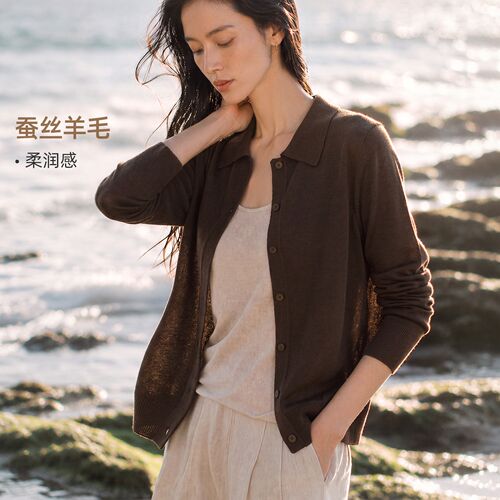 IHIMI海谧高级感翻领针织开衫