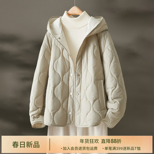 IHIMI海谧简约撞色好穿连帽棉衣女冬季舒适宽松版轻便短棉服外套