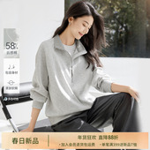 IHIMI海谧半拉链拼接格子立领套头卫衣女款 春季 宽松慵懒休闲上衣