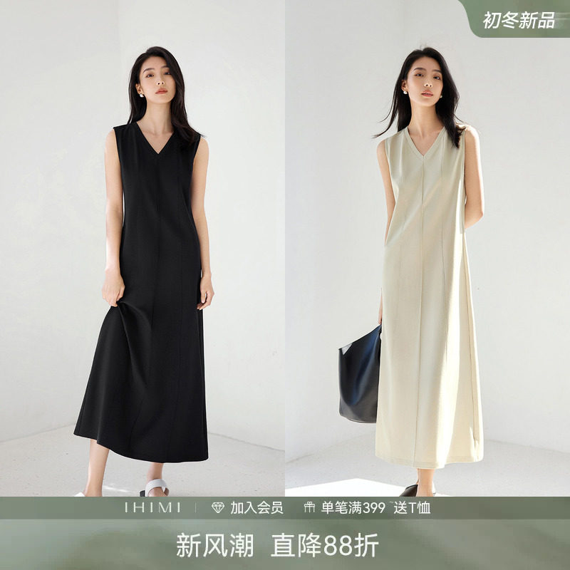 IHIMI海谧老钱风时髦无袖连衣裙图片