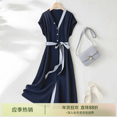 a字修身 IHIMI显瘦高级感轻奢通勤v领气质连衣裙女2025夏季 新款