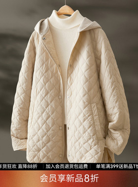 【会员8折】IHMI海谧假两件花式绗缝棉衣女冬季百搭连帽棉服外套