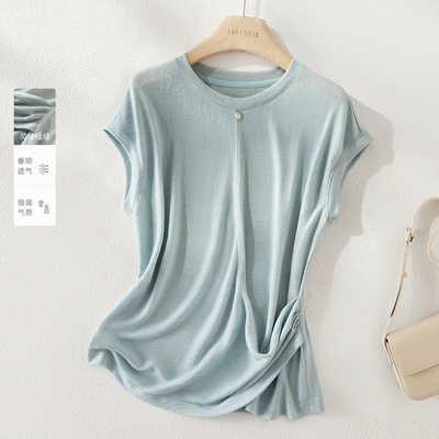 轻薄透气纽结短袖T恤女