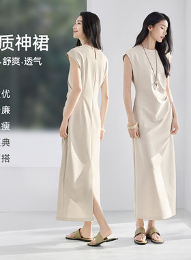 IHIMI海谧高级感法式白色连衣裙女夏季收腰显瘦大方得体绝美裙