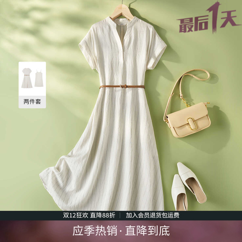 IHIMI海谧文艺亚麻混纺衬衫裙