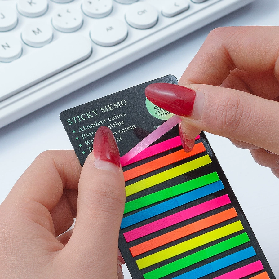 霞光细语便利贴透明极细长条索引贴 300枚荧光PET防水彩色索引贴