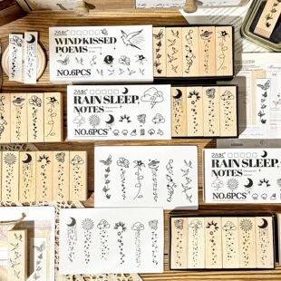 墨羽情书木质印章套盒diy手账日记装饰印画跨境复古榉木生活印章