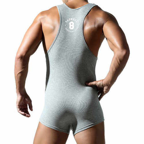紧身纯棉透气男士性感跑步连体衣
