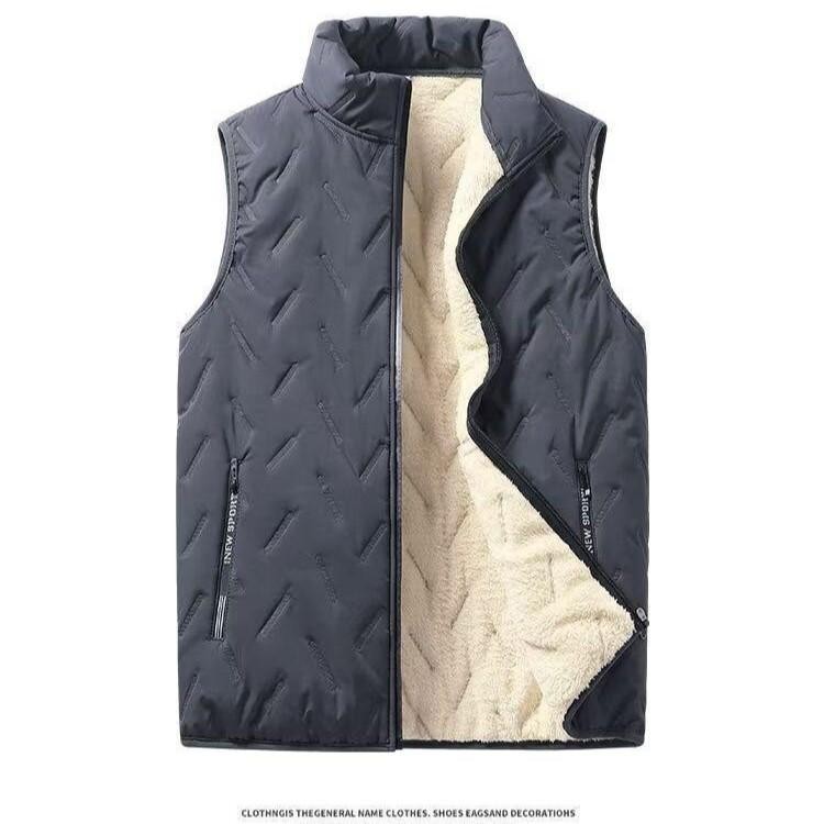 立领羊羔绒马甲男冬季保暖加绒加厚背心休闲百搭坎肩外套男装大码