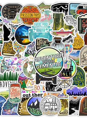 66张户外探险远足露营PVC防水文具笔记本水杯滑板装饰sticker跨境