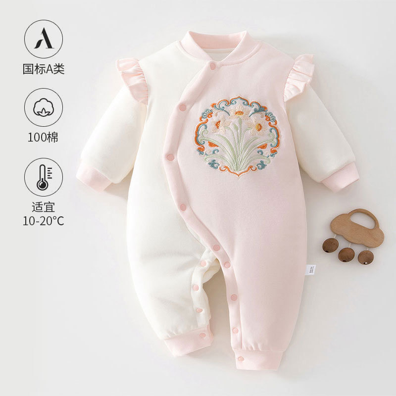 7A抗菌刺绣秋冬婴儿连体衣纯棉女宝宝爬服新生儿衣服安阳婴童装