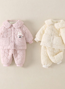 婴幼儿女童棉衣冬季娃娃领加绒加厚婴儿棉服2025新款宝宝外套