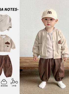 婴幼儿衣服秋装洋气三件套开衫外套男宝宝春秋季外出套装厂家