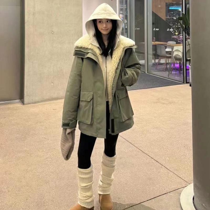 羊羔毛冲锋衣外套女派克服羊羔绒