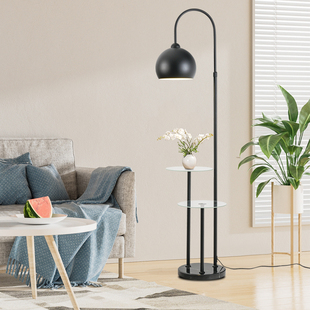 北欧风客厅沙发边落地灯双层钢化玻璃置物灯卧室床头全光谱护眼灯
