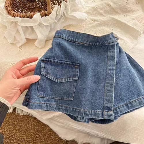 女童韩版牛仔短裤夏季新款洋气假两件裤裙宝宝夏装时髦百搭裤子潮