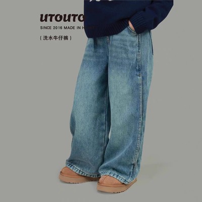 大耳象同款女童洗水牛仔裤2025冬季新款宝儿加绒厚休闲百搭裤子