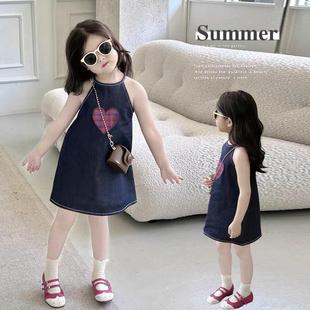 时髦背心裙儿童夏季 女宝宝韩版 吊带裙 2025新款 女童牛仔连衣裙夏装