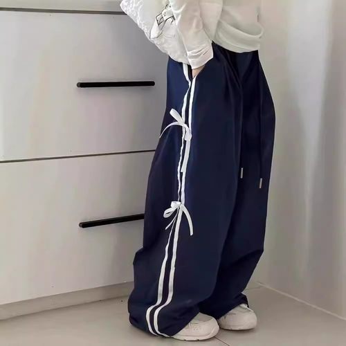 女童秋装2025新款裤子儿童宽松条纹长裤中大童时尚洋气休闲阔腿裤