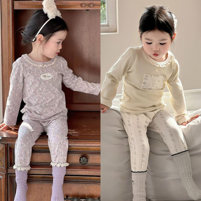 儿童秋衣秋裤A类无痕纯棉春秋冬女童内衣套装男童宝宝家居服睡衣