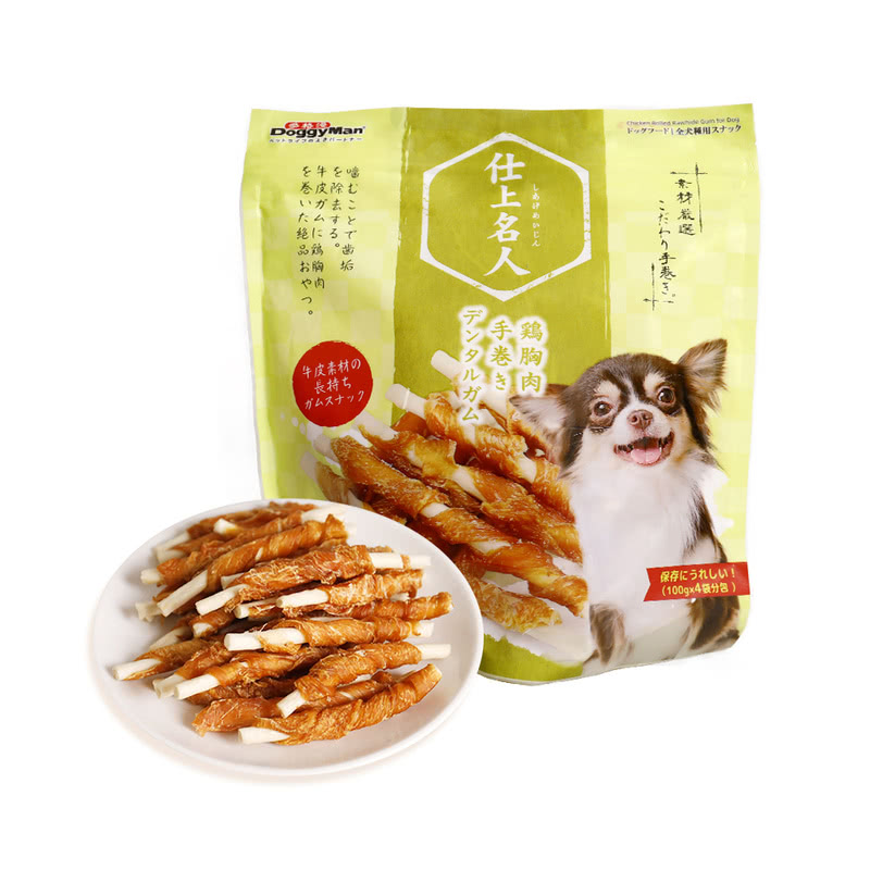 山姆多格漫宠物零食犬用鸡胸肉手卷牛皮棒100g*4清洁牙齿清新口气