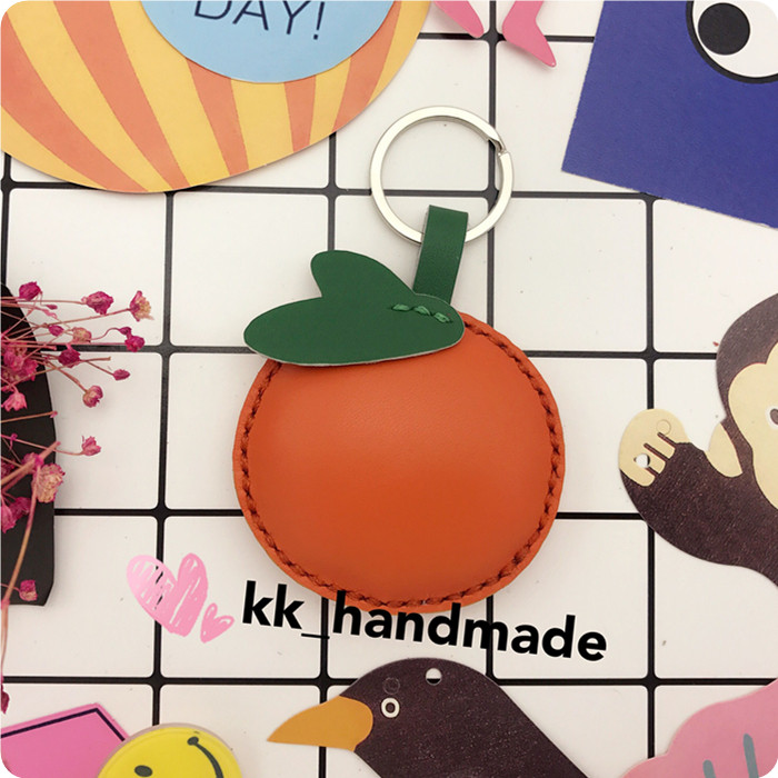 小k纯手工定制 橘子橙子桔子牛皮汽车钥匙扣包挂创意生日礼物挂件