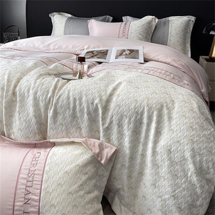 夏季冰丝床上四件套夏天丝滑裸睡床品绿被套宿舍床单人床笠三件套