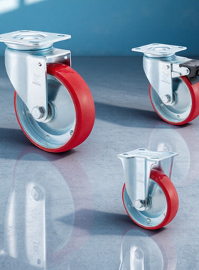 4寸5寸6寸8寸红色钢芯聚氨酯脚轮PU拉伸机械轮定向万向脚轮推车轮