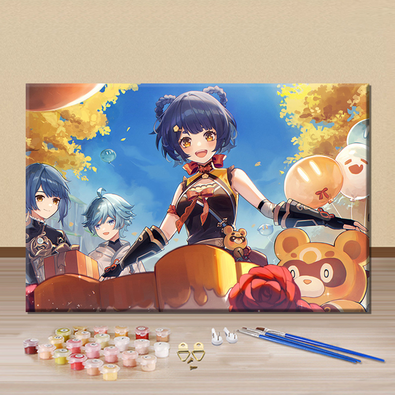 原神人物香菱diy数字油彩画手绘填充手工减压丙烯动漫卡通装饰画
