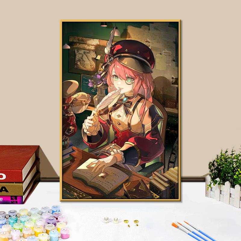 数字油画原神夏洛蒂diy手工涂色填充画丙烯油彩画装饰画客厅挂画