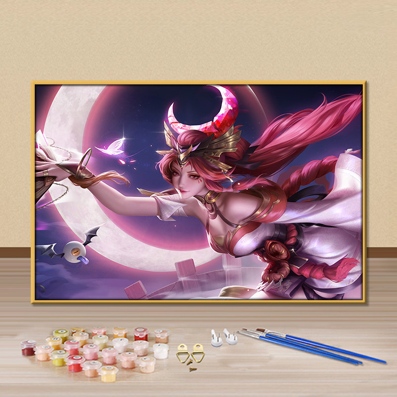 王者荣耀不知火舞diy数字油画卡通动漫手绘填色手工油彩画装饰画