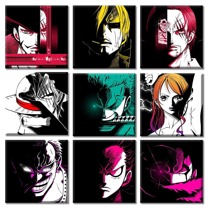 路飞艾斯女帝山治索隆娜美diy数字油画海贼王手绘填色卡通装饰画