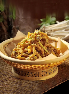 竹编圆形高脚盘子簸箕托盘特色小吃馒头筐点心篮茶盘农家山庄餐具