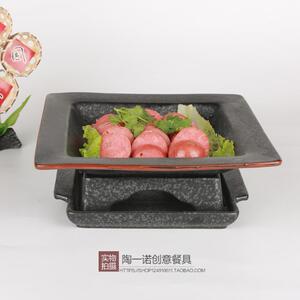 农家私房菜餐具四方陶瓷盘特色水煮菜保温加热明炉酒店主题餐厅