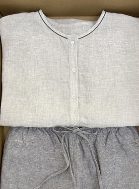 现货】被安利99次！2026春夏山本风米灰色棉麻衬衣圆领单排扣衬衫