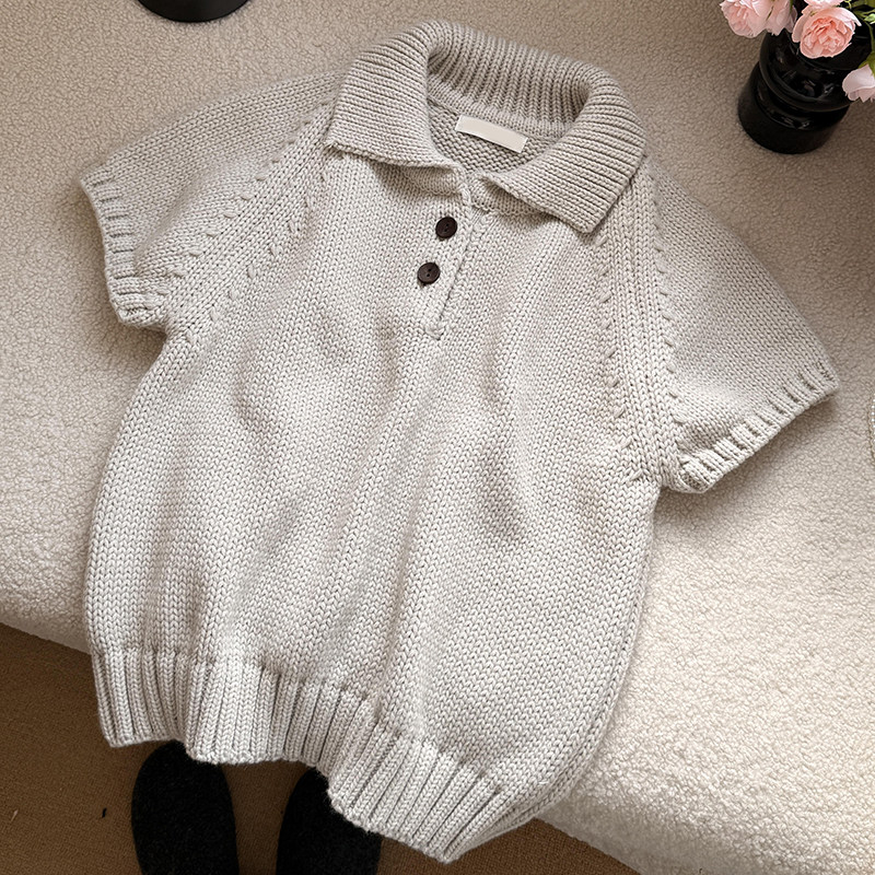 温柔风白色翻领粗针三粒扣短袖毛衣女冬季新款叠穿单穿通勤针织衫,女装/女士精品,羊绒衫,淘宝优惠券,粉丝福利购,淘宝优惠卷