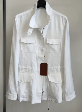 【现货】封神穿搭！经典四口袋亚麻透气拉链收腰外套白色工装衬衫